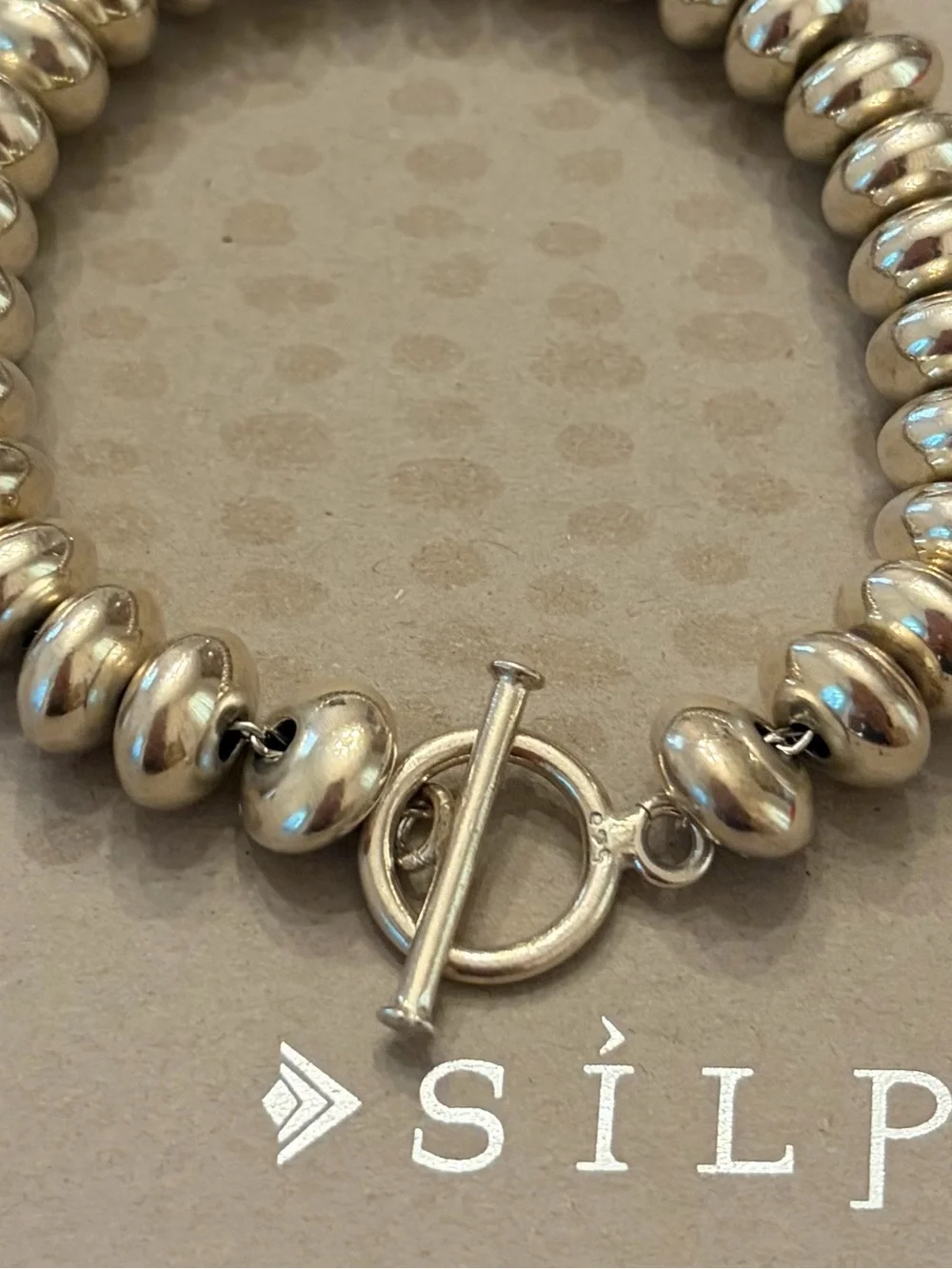 Rare Vintage Silpada Sterling Silver Oval Bead Toggle Clasp Bracelet B0626